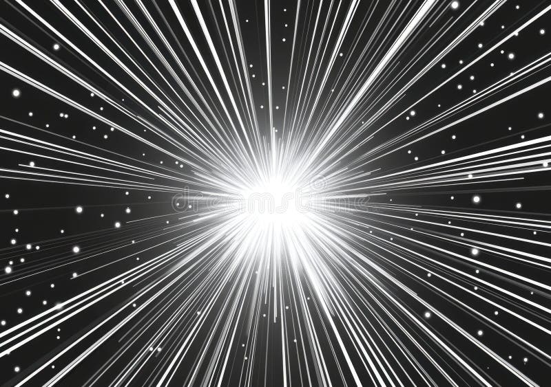 Isolated line art illustration of a luminous starburst with rays of light in the background stock image