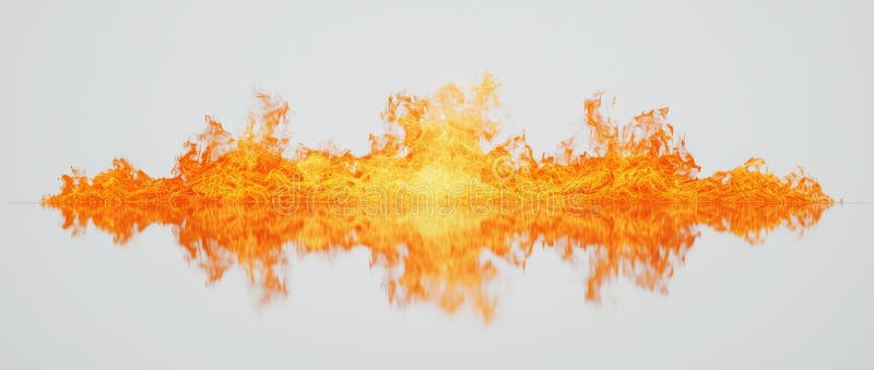 An isolated line of fire flames in black background. Mockup of a fire wall in black. stock photography