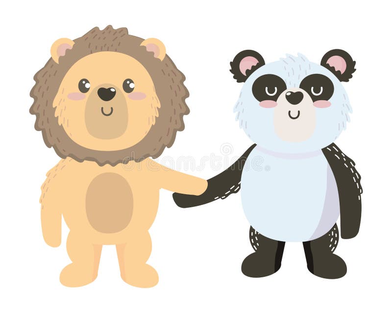 Isolated Lion and Panda Cartoon Design Stock Vector - Illustration of ...