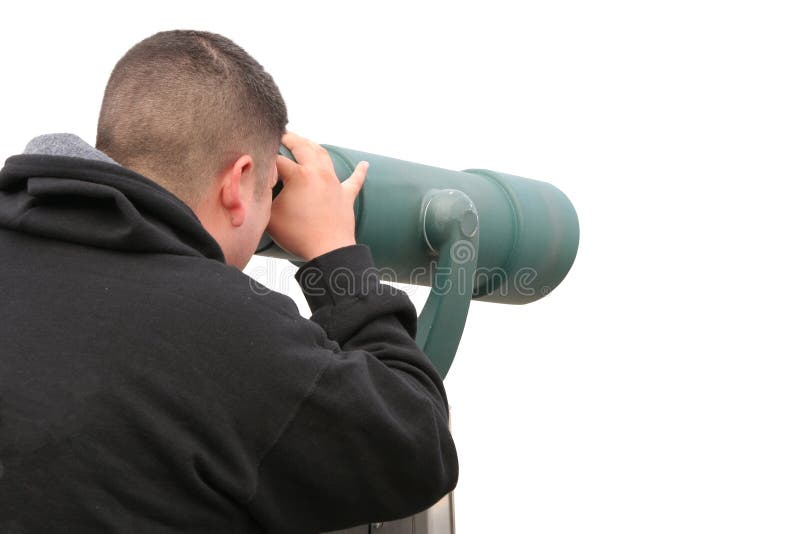 Isolated man looking throu binoculars