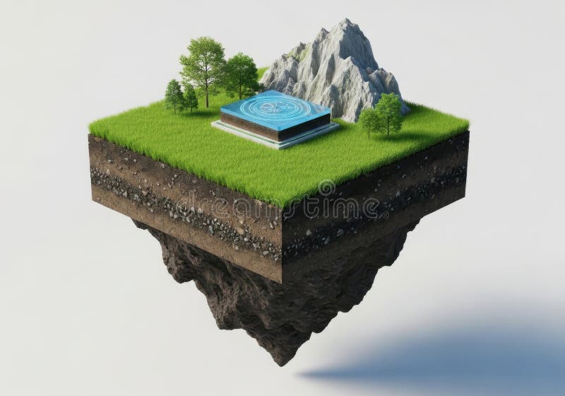 Isolated mountain with solar panel stock illustration