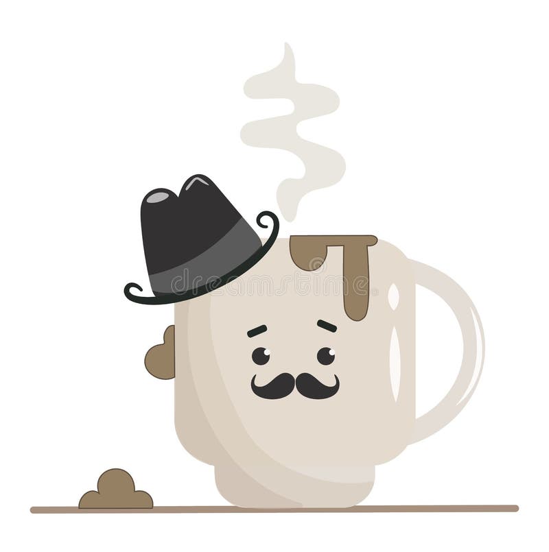 Isolated mug with hat and mustache for father&#x27;s day celebration. Icons of funny mugs for dad&#x27;s day with steaming