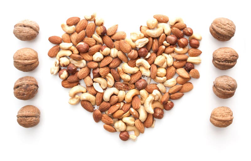 Isolated Nuts Heart Shape and Walnut Raw Stock Image Image of macro