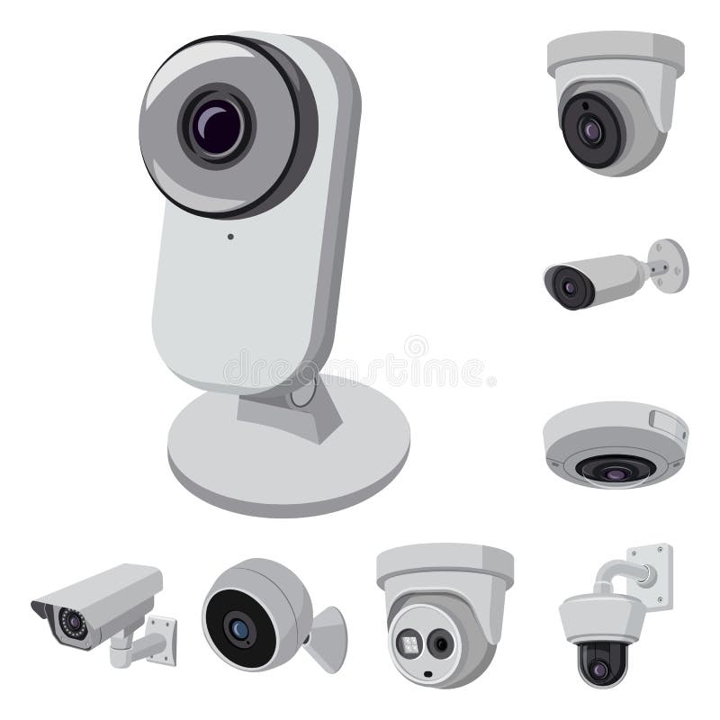 Vector design of cctv and camera symbol. Set of cctv and system stock vector illustration. Cartoon security camera vectors