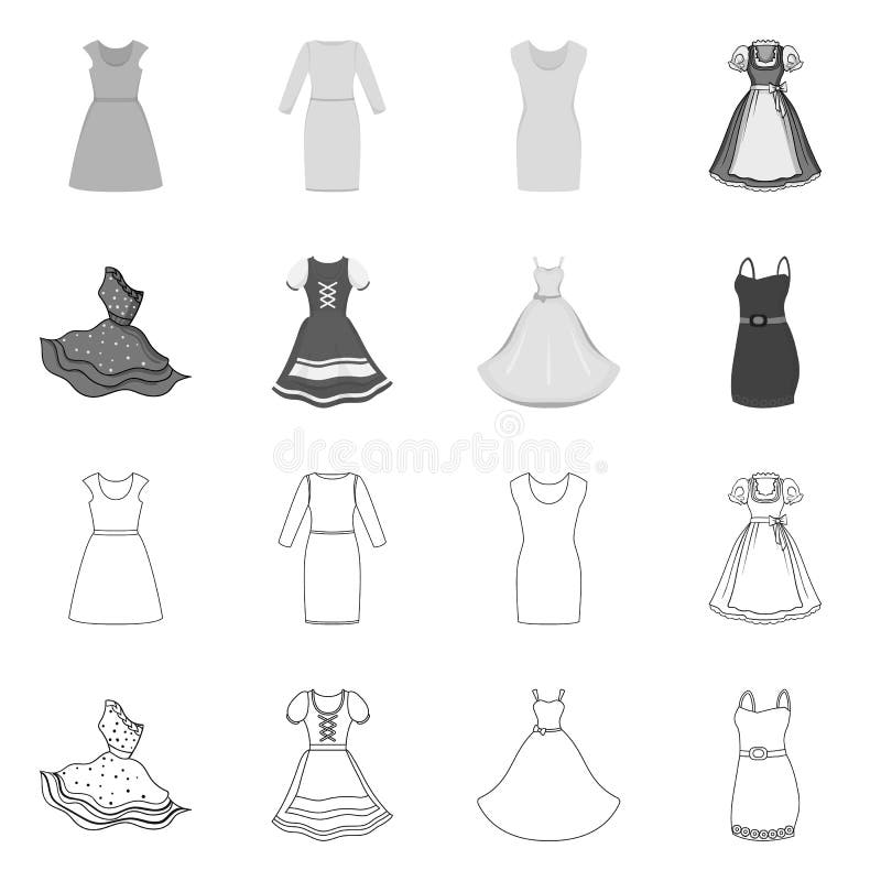 Vector Illustration of Dress and Clothes Sign. Set of Dress and Evening ...