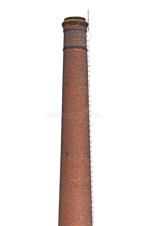 Isolated old aged weathered tall industrial factory chimney, red