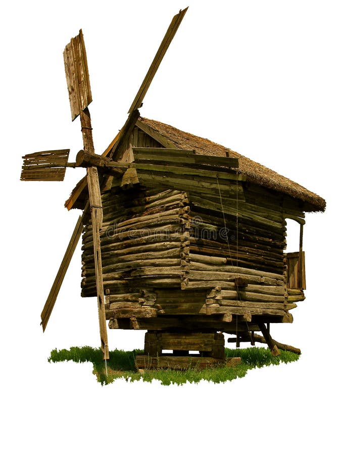 Isolated old wooden windmill