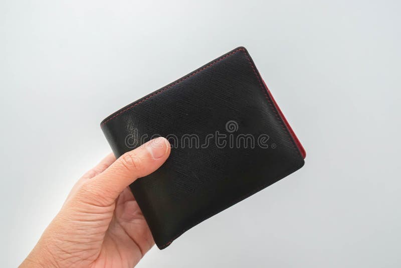 Isolated people hold men leather money wallet in hand for payment stock image
