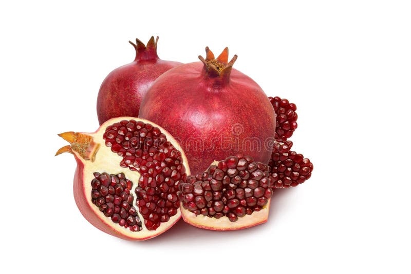 Isolated pomegranate fruit. One ripe red garnet isolated on white background.