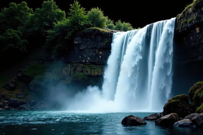 Isolated powerful waterfall cascading down, black background, waterfall, splash royalty free illustration