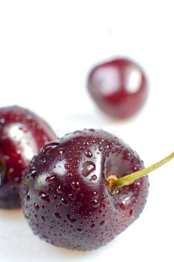 Isolated red cherries