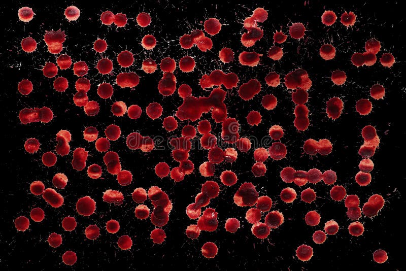 Isolated Red Drops of Human Blood on a Black Background. Stock Photo