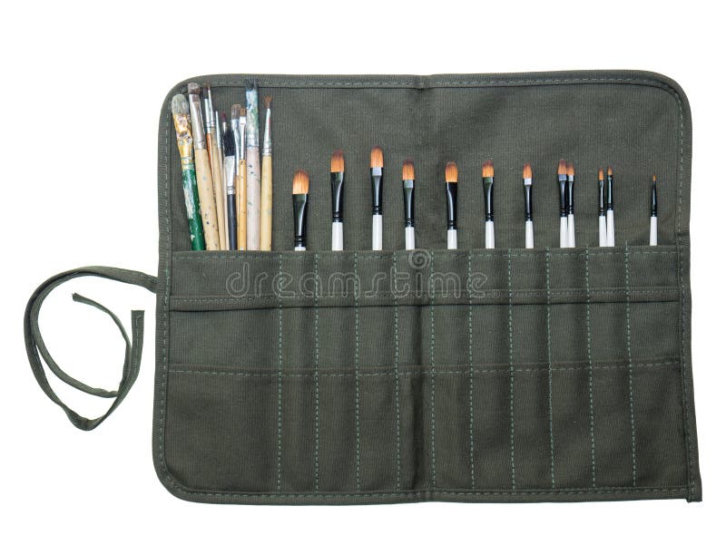 Isolated Roll Up Canvas Paint Brush Storage Case Bag Wrap Holds Stock