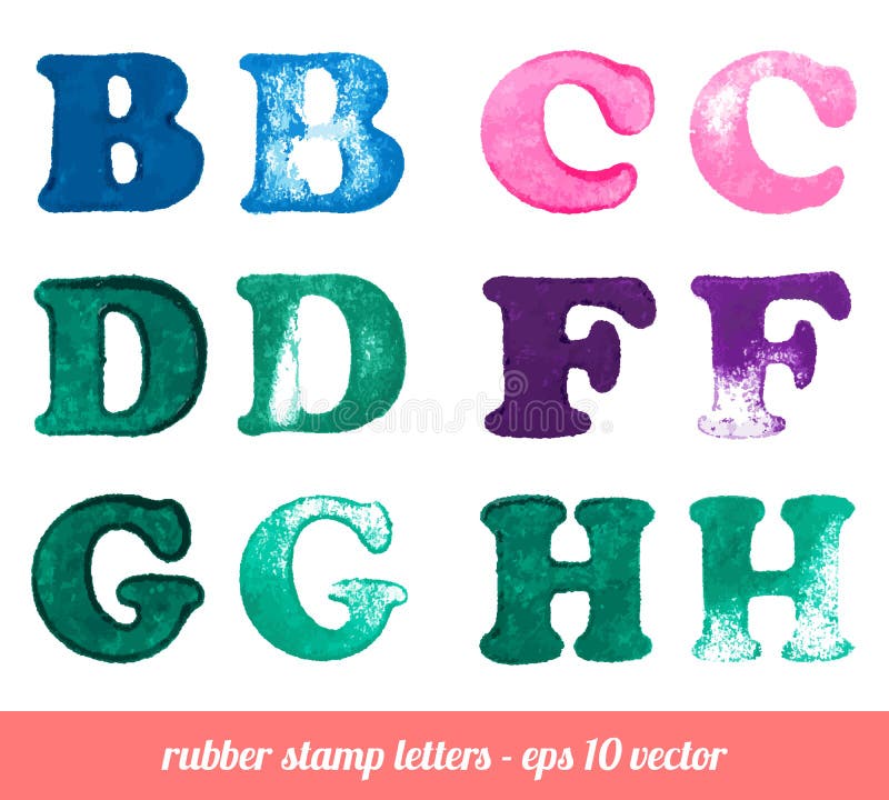 Rubber stamp font. Red letters and numbers template typography for