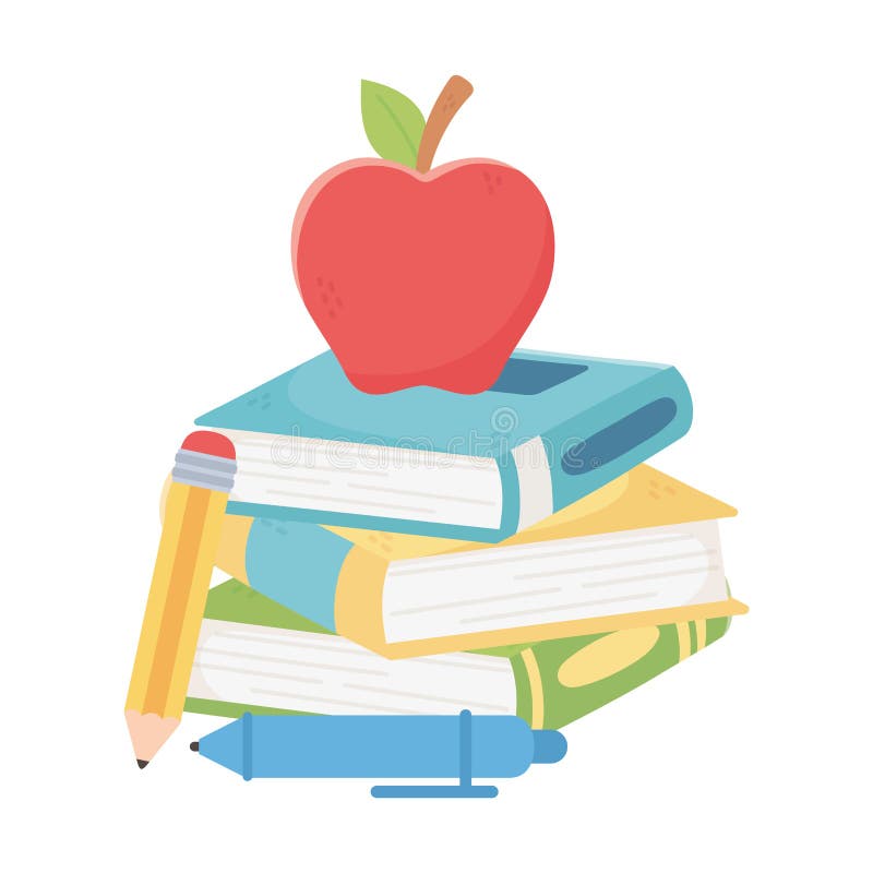 Back To School! How To Draw A Stack Of Books An Apple And Pencils 