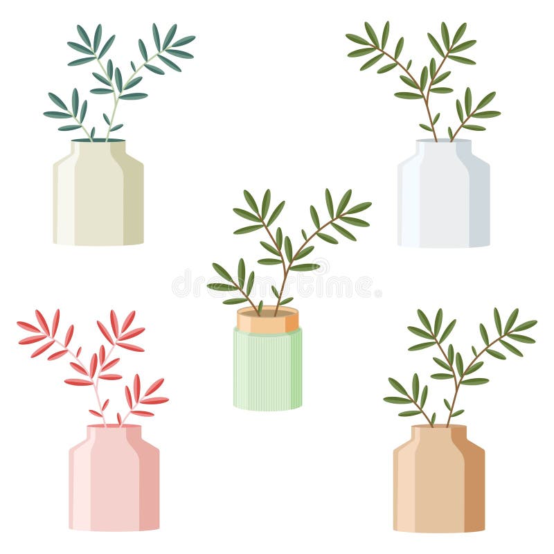 Isolated Set of Vases with Flowers Stock Vector Illustration of decor