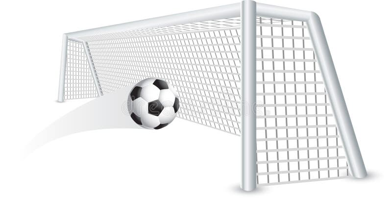 Isolated soccer ball in net