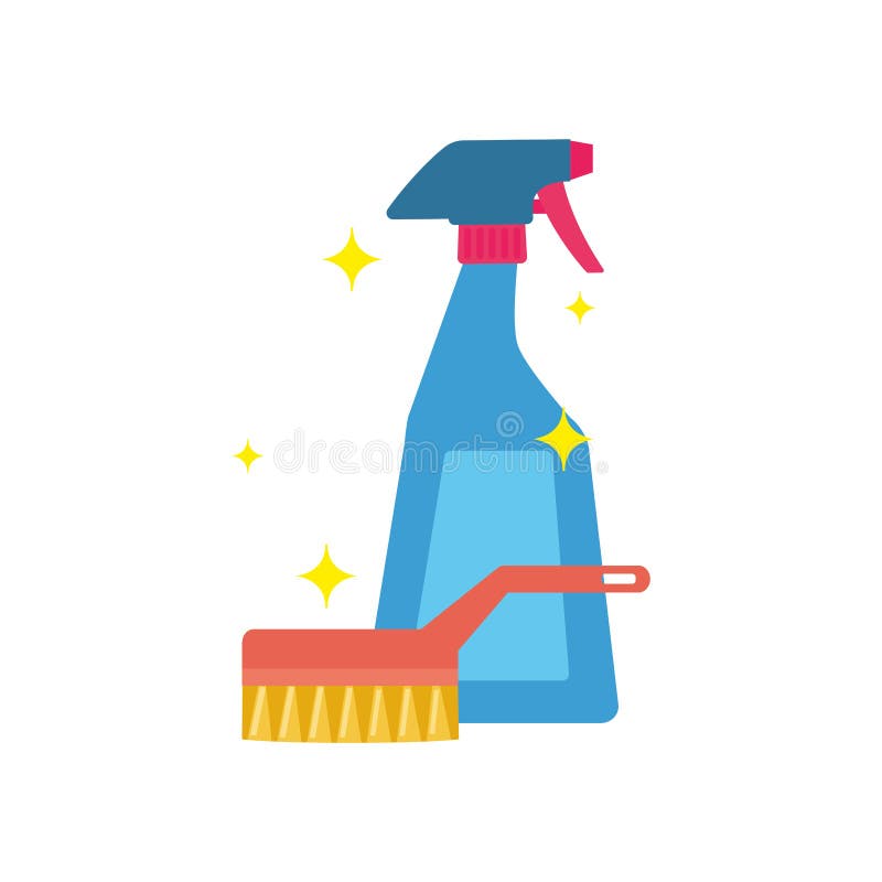 Isolated Spray Bottle and Brush Stock Vector Illustration of soap