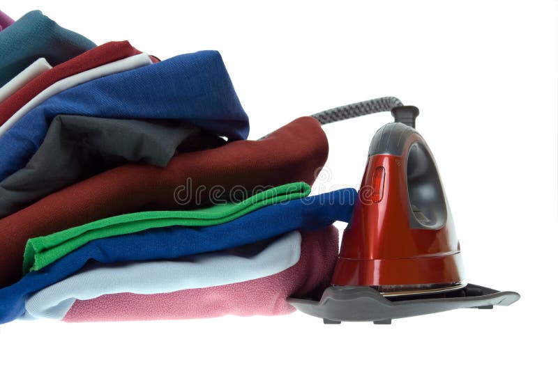 Isolated Steam Iron And Stack Shirts Stock Image Image of heap
