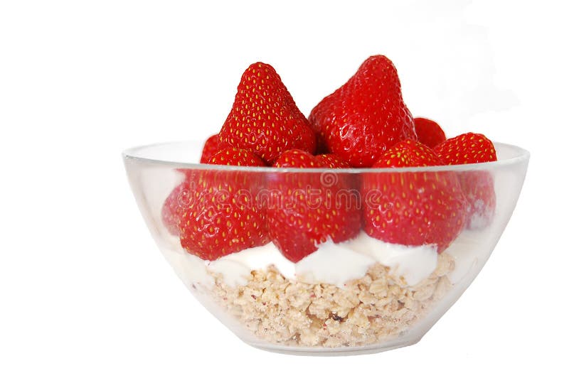 Isolated strawberries and muesli