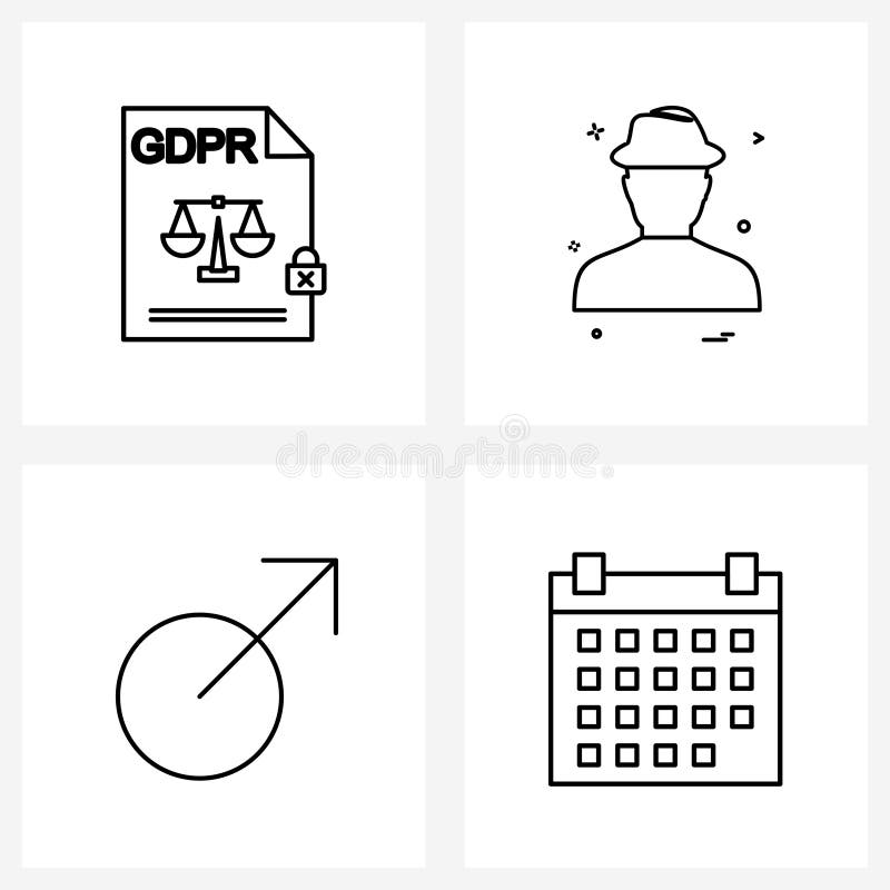 Isolated Symbols Set of 4 Simple Line Icons of gdpr document, previous, avatar, avatar, calendar royalty free illustration