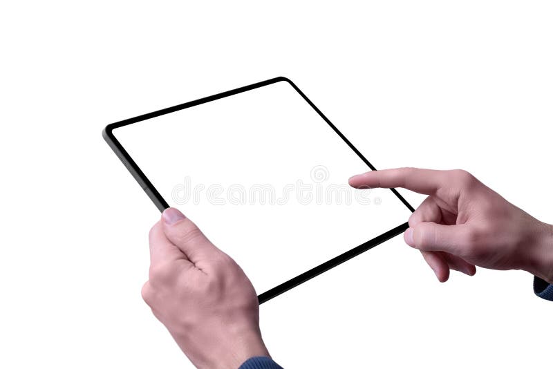 Isolated tablet and background mockup with man hands