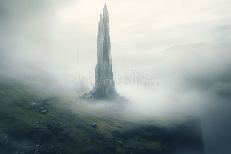Isolated tower reaching into the misty and royalty free illustration