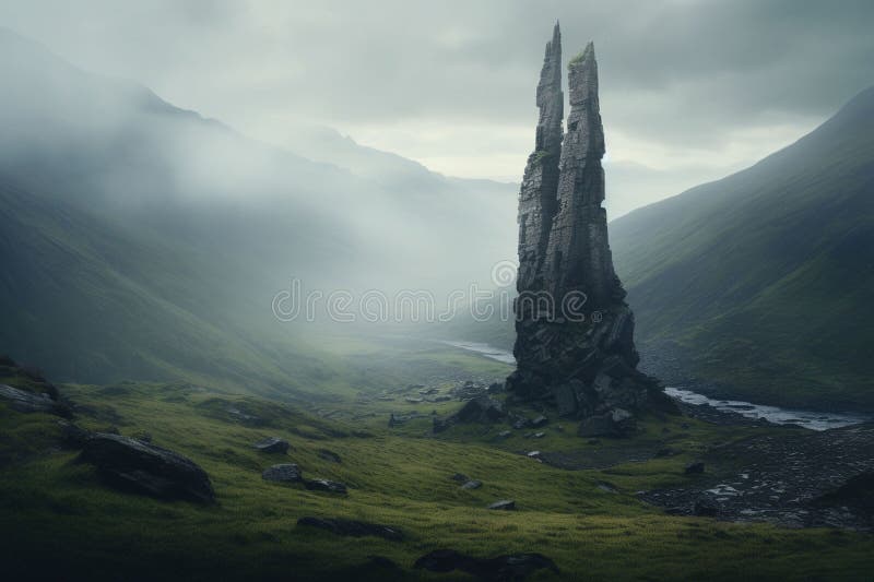 Isolated tower reaching into the misty and royalty free illustration