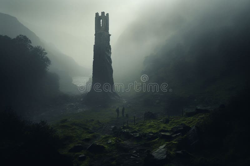 Isolated tower reaching into the misty and royalty free illustration