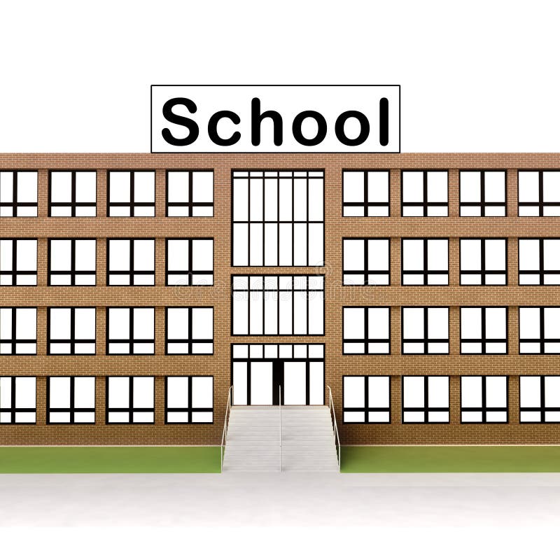 Isolated town school building with brick facade