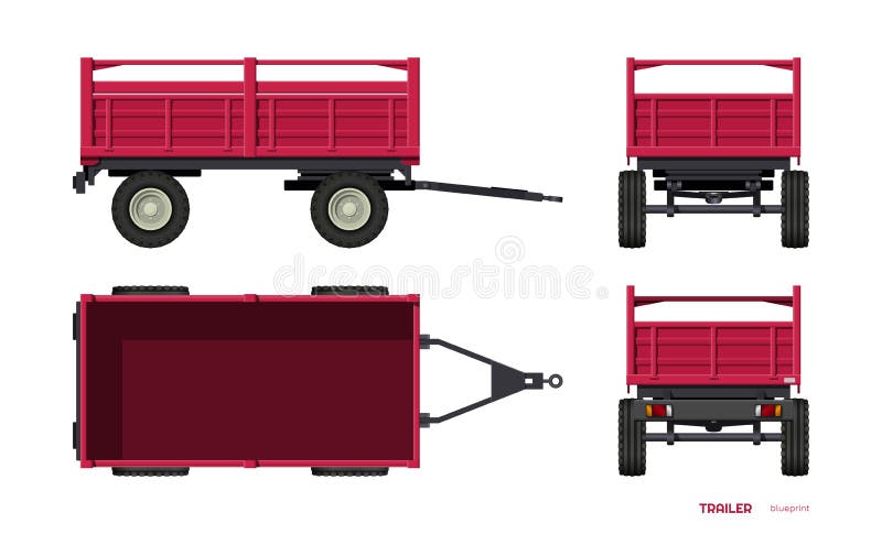 Isolated Tractor Trailer. Side, Front, Back and Top View of Agriculture  Machinery. Industrial 3d Blueprint Stock Vector - Illustration of agronomy,  industry: 172183103