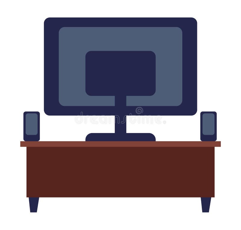 Isolated Tv Stand with Columns, Screen of Television or Computer, Back