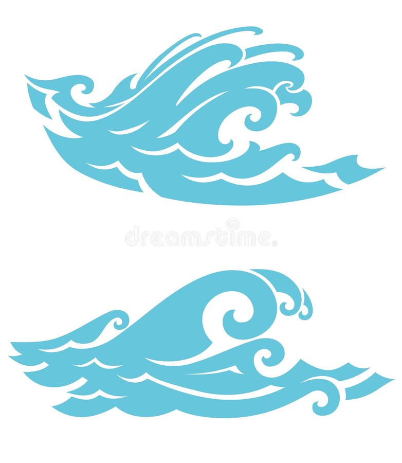 Blue Ocean Crashing Waves stock vector. Illustration of outline - 130371229