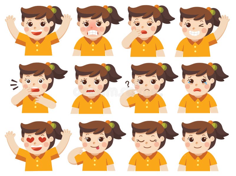 Set of Adorable Girl facial emotions.