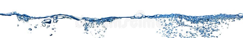 Isolated water splashing panorama with bubbles stock image
