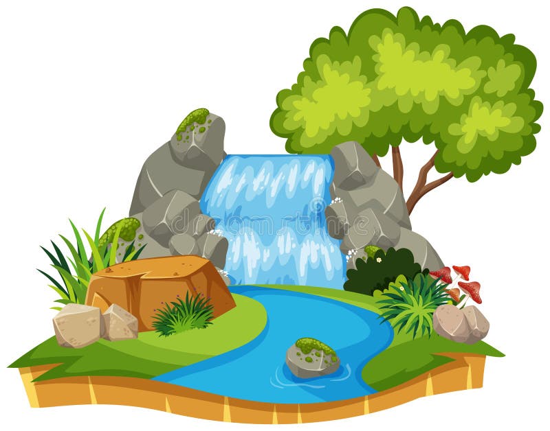 An Isolated Waterfall on White Background Stock Vector - Illustration ...