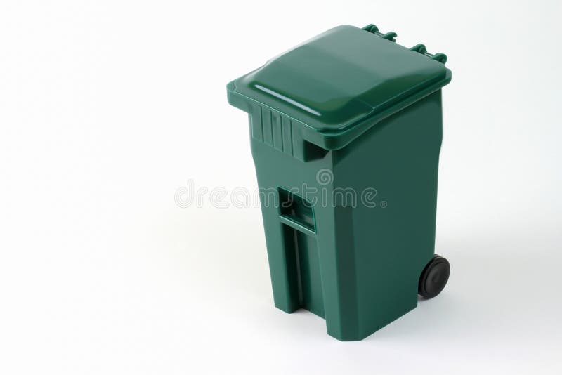 Isolated wheeled green trash can stock photos