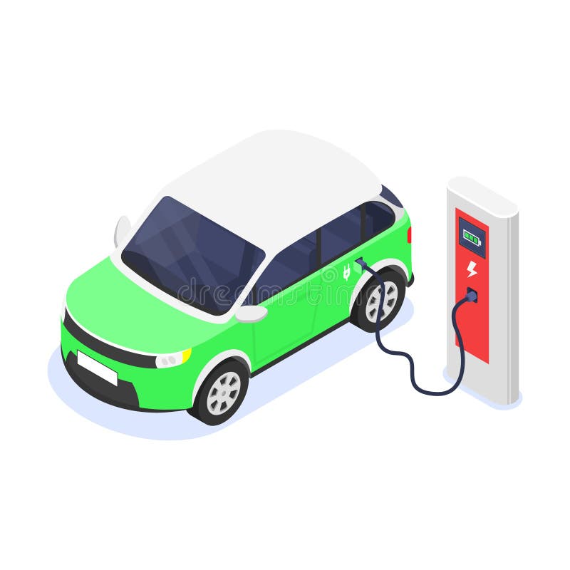 Isolated on White Background an Electric Car is Charging from a Power ...