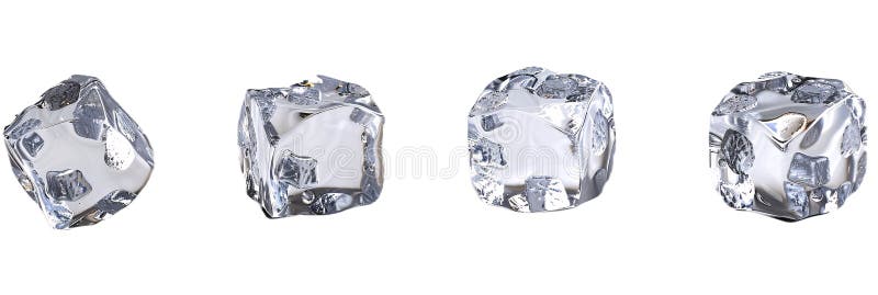 Isolated, white background, 3 pictures with different views of ice cubes royalty free stock photos