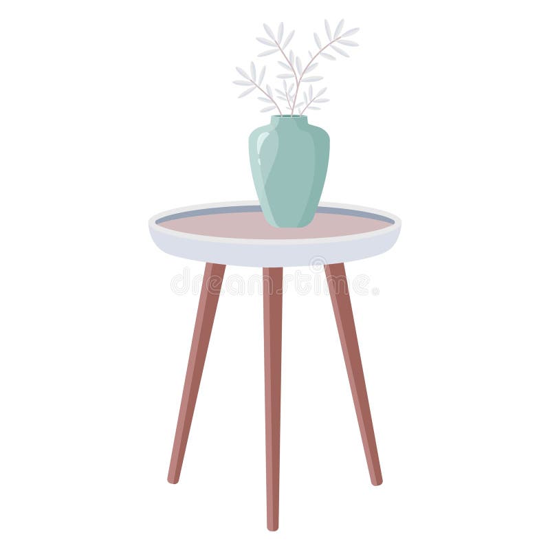 Isolated white end table with vase royalty free illustration