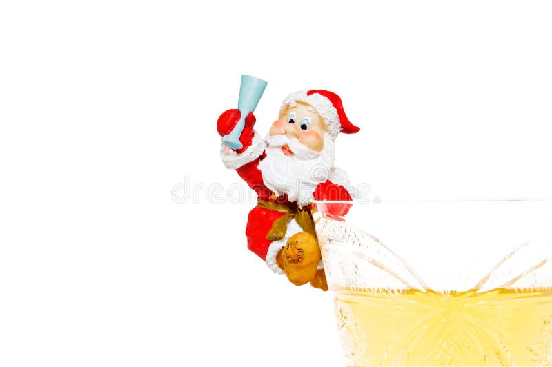 Isolated white wine glass and Santa Claus.