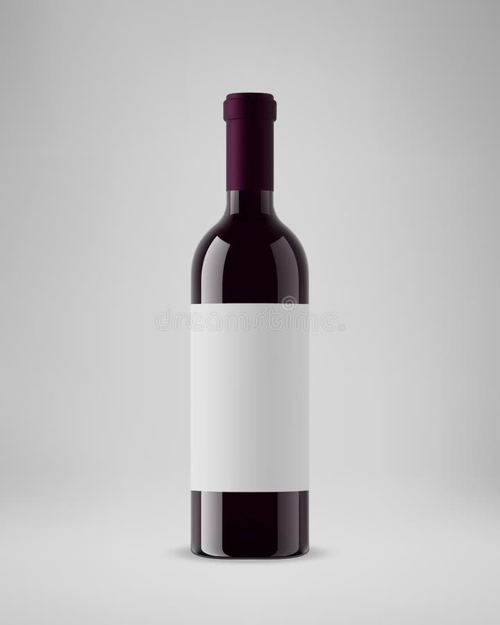 Isolated Wine Bottle with Horizontal Label. 3D Illustration. Vector