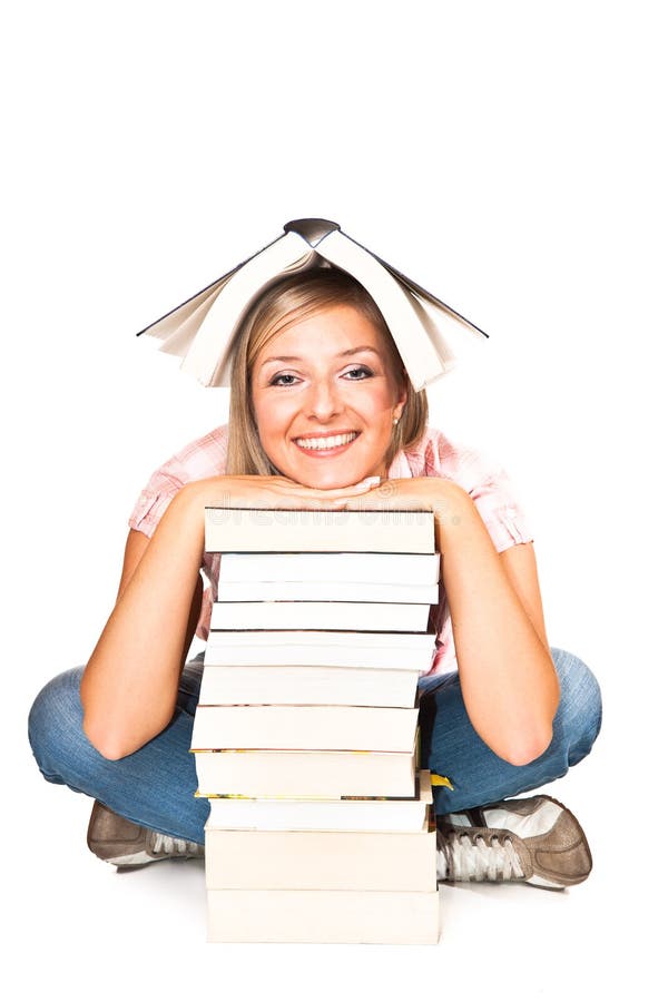 Isolated woman with books