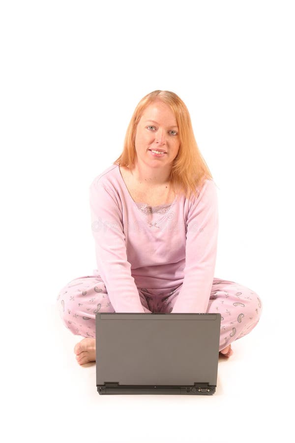 Isolated woman using laptop