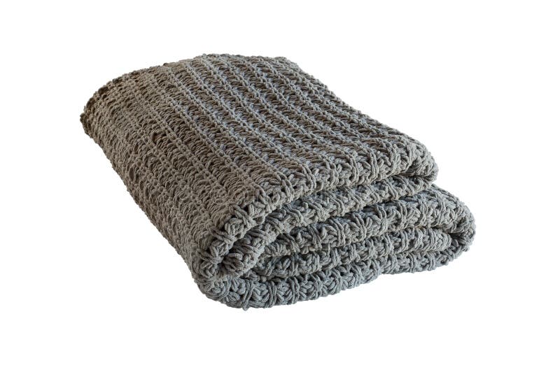 Isolated Woven Gray Knit Blanket on a White Background Stock Photo