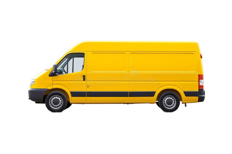 Isolated Yellow Cargo Van Delivery Courier on Side View, Generative Ai