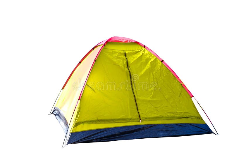 Isolated yellow dome tent on white stock photography