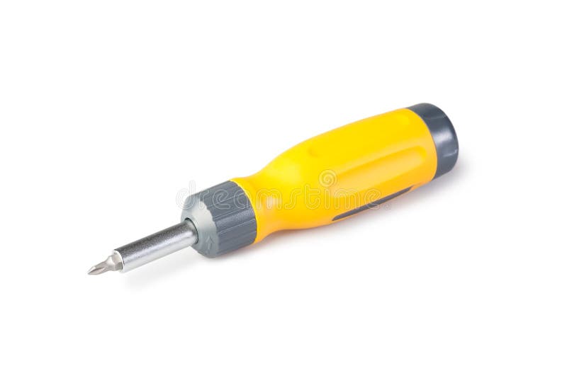 Yellow Screwdriver with Set of Exchangeable Nozzle Stock Image Image