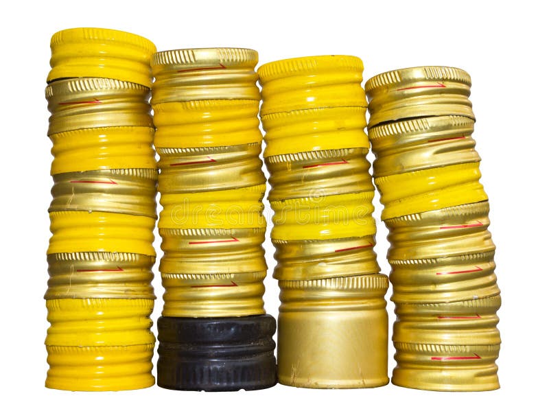 Isolates of Yellow Bottle Caps. Stock Photo Image of lots, cold 29122556