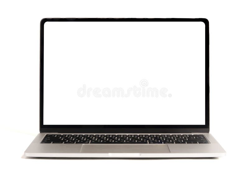 Isolato dal computer portatile con schermo bianco per la messa a terra su sfondo bianco e il percorso di ritaglio fotografia stock